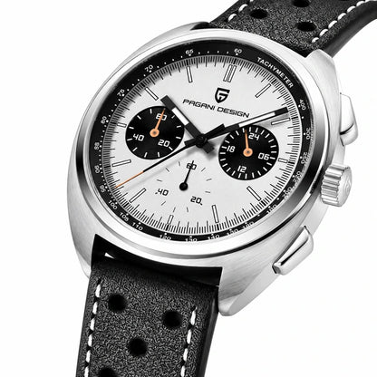 relogio cronografo masculino Stradale Pagani Design Branco Pulseira de Couro - Angulo tres quartos