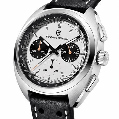 relogio masculino vidro safira Stradale Pagani Design Branco Pulseira de Couro - Close da coroa e bezel