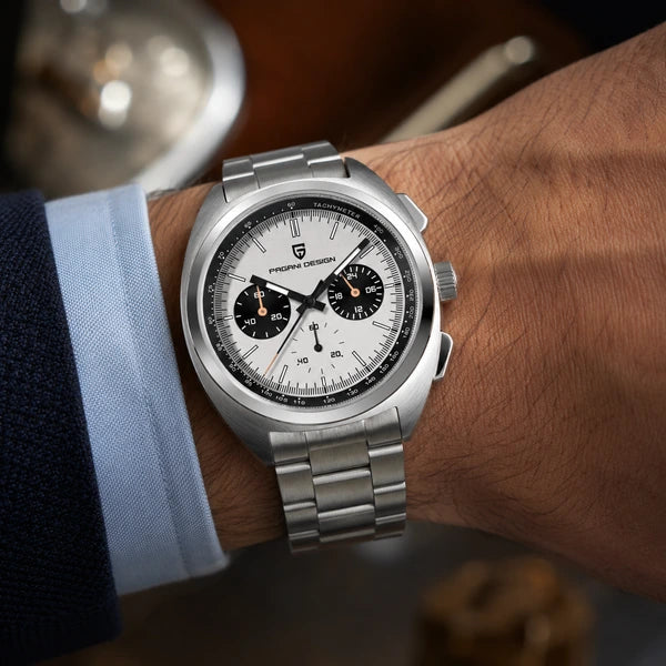 relogio masculino no pulso Stradale Pagani Design Branco Pulseira de Prata - No pulso