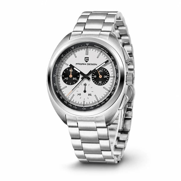 relogio cronografo masculino Stradale Pagani Design Branco Pulseira de Prata - Angulo tres quartos
