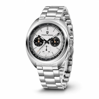 relogio cronografo masculino Stradale Pagani Design Branco Pulseira de Prata - Angulo tres quartos