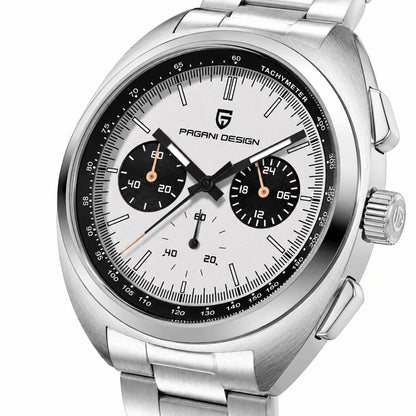 relogio masculino vidro safira Stradale Pagani Design Branco Pulseira de Prata - Close da coroa e bezel