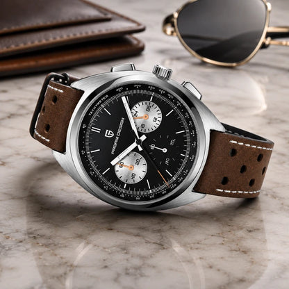 relogio masculino de luxo Stradale Pagani Design Preto Pulseira de Couro - Lifestyle luxuoso