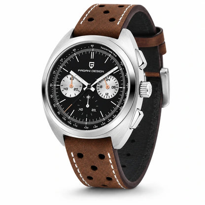 relogio cronografo masculino Stradale Pagani Design Preto Pulseira de Couro - Angulo tres quartos