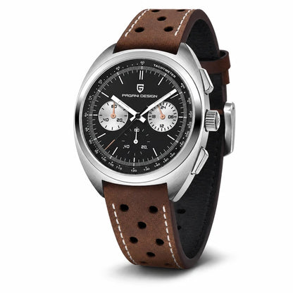relogio masculino vidro safira Stradale Pagani Design Preto Pulseira de Couro - Close da coroa e bezel