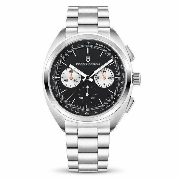 relogio masculino pagani design Stradale Pagani Design Preto Pulseira de Prata - Frente em fundo branco