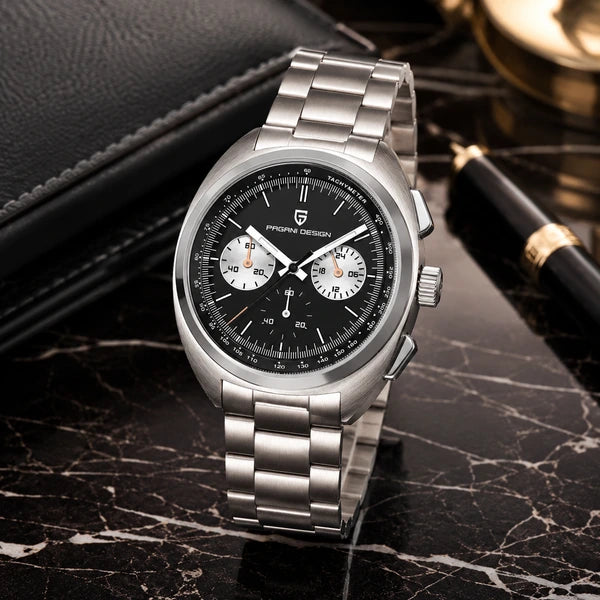 relogio masculino de luxo Stradale Pagani Design Preto Pulseira de Prata - Lifestyle luxuoso