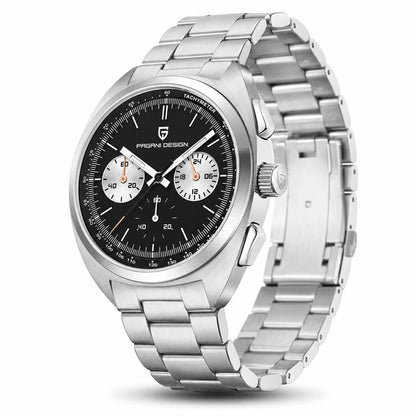 relogio masculino caixa aco Stradale Pagani Design Preto Pulseira de Prata - Vista lateral