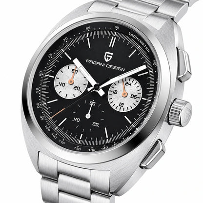 relogio masculino vidro safira Stradale Pagani Design Preto Pulseira de Prata - Close da coroa e bezel
