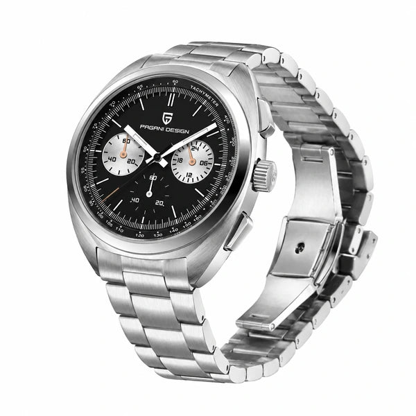 relogio masculino importado Stradale Pagani Design Preto Pulseira de Prata - Angulo do produto completo