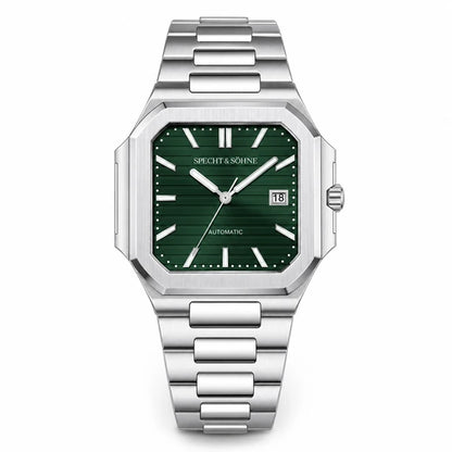 Relogio Masculino Verde Specht & Sohne Cubico Automatico frontal em fundo branco