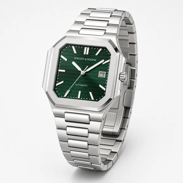 Relogio Masculino Verde Specht & Sohne Cubico Automatico em angulo tres quartos