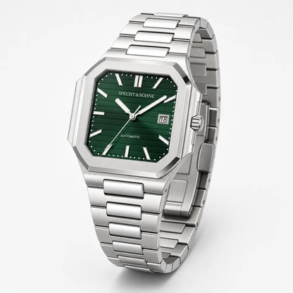 Relogio Masculino Verde Specht & Sohne Cubico Automatico em angulo tres quartos