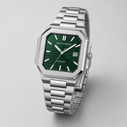 Relogio Masculino Verde Specht & Sohne Cubico Automatico em angulo final de catalogo