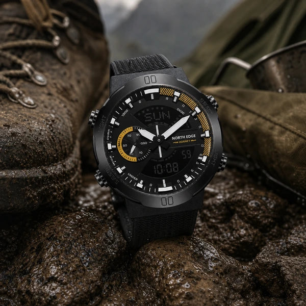 relogio militar para trilha Hornet North Edge Yellow - na lama