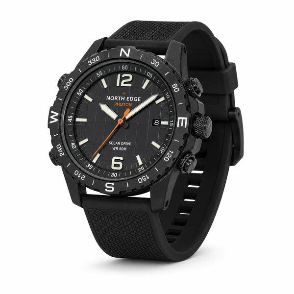 relogio solar masculino Photon North Edge Preto - frente em tres quartos