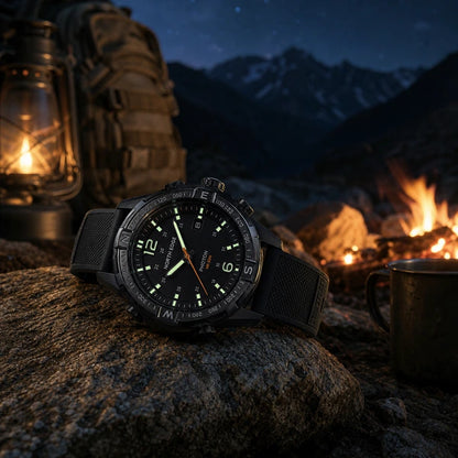 relogio resistente a agua Photon North Edge Preto - acampamento noturno