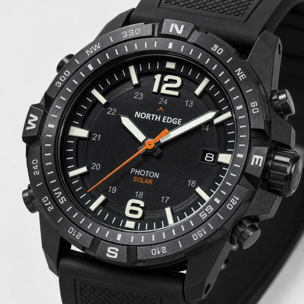 relogio analogico masculino Photon North Edge Preto - macro do mostrador