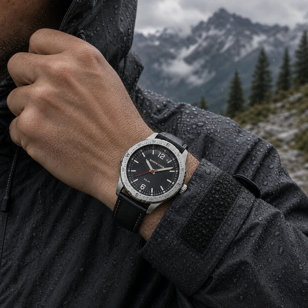 relogio masculino no pulso Solar North Edge Preto - chuva na montanha